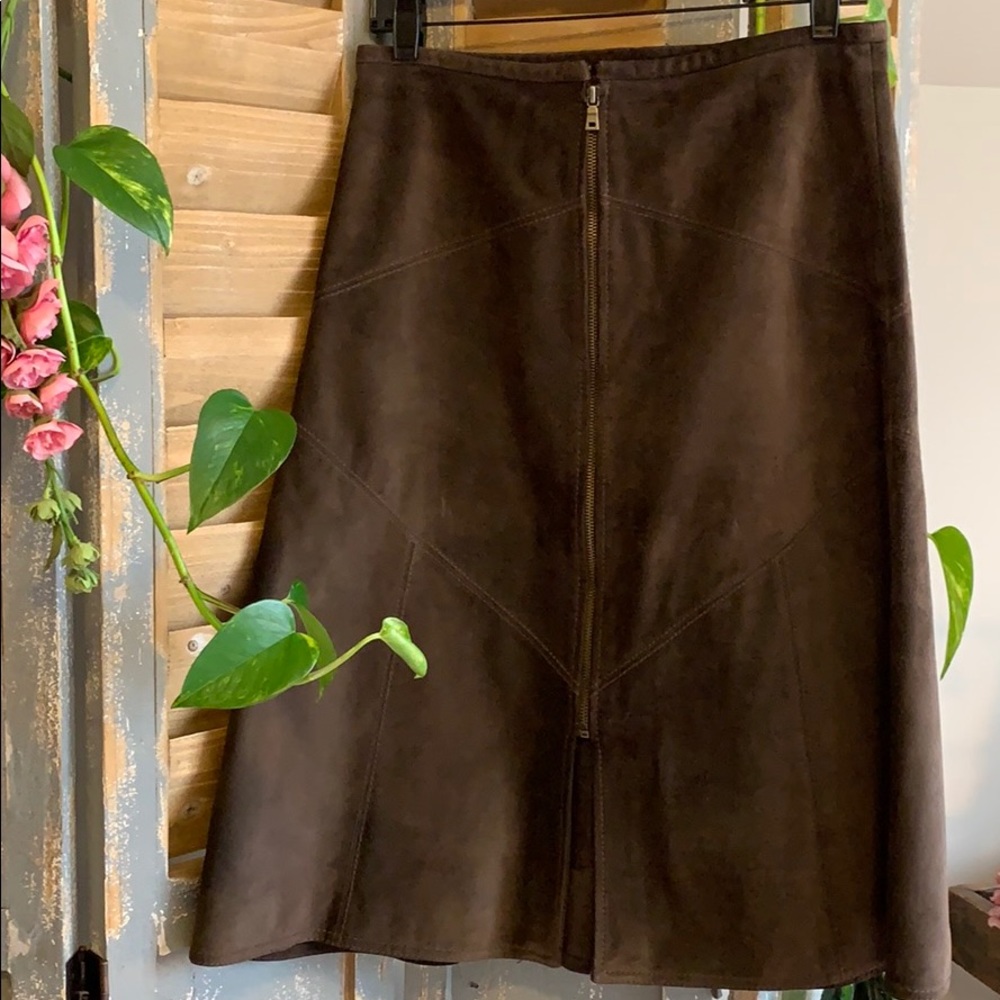 Laundry dark brown front zipper skirt
